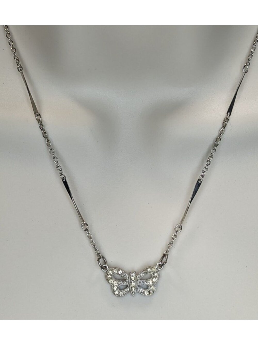 Vintage Fairycore Whimsical Butterfly Rhinestone Silver Tone Necklace